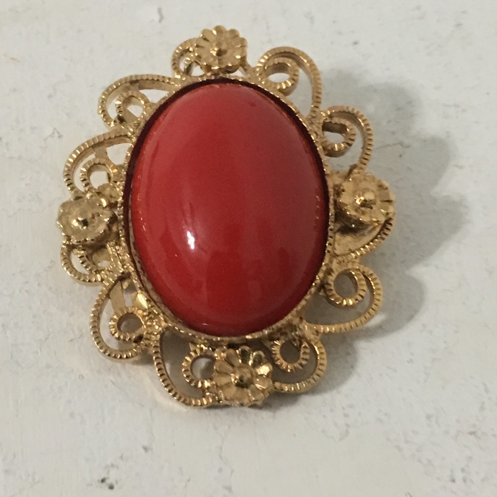 Victorian Revival Red Lucite Cab Brooch